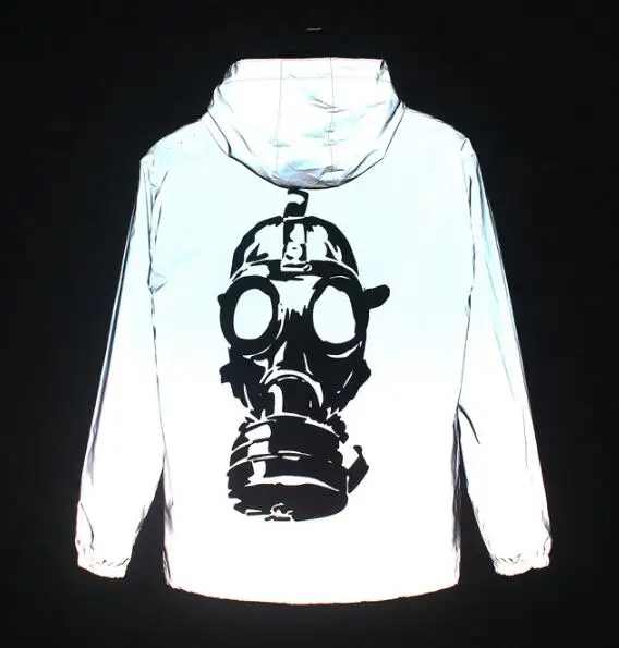

New men's autumn and winter windbreaker reflective jacket casual hip hop Hooded Jacket Street wind night shining Harajuku jacket