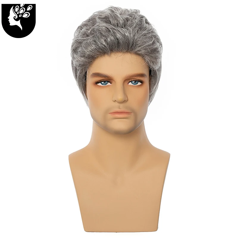 Короткие синтетические парики для белых мужчин 8 дюймов серебристые серые волосы