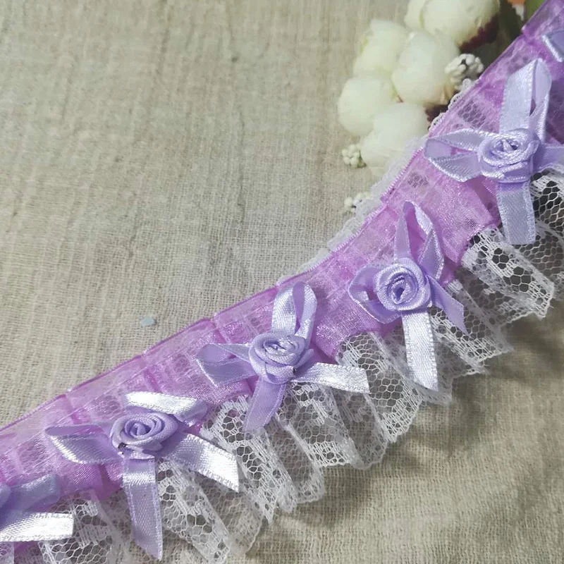 1 ярд Стандартная отделка ткани 4 8 см бант Роза цветы лента кружевной материал для