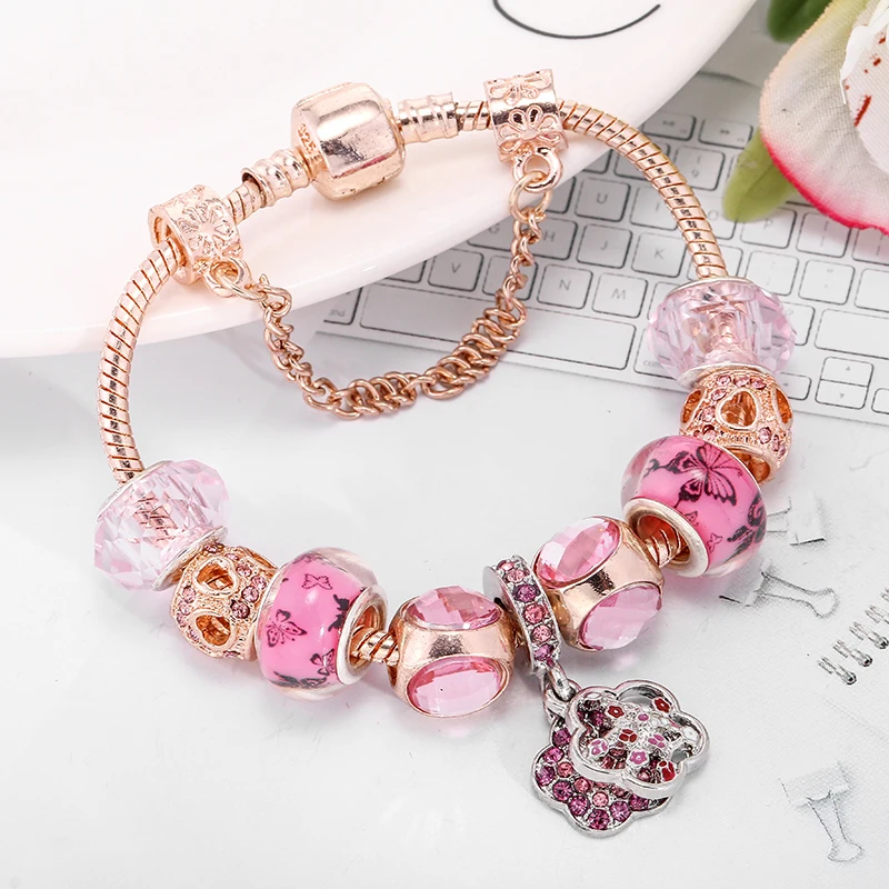 Розовое золото Винни мальчик пух кролик любовь бисер браслеты для женщин ручная работа Франк браслет с шармом с короной браслет подарок