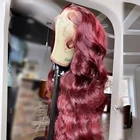 Парики из человеческих волос с цветными бордовыми кружевами спереди, волнистые красные передние парики на сетке для женщин, прозрачные парики на сетке 13*6, перуанские Реми