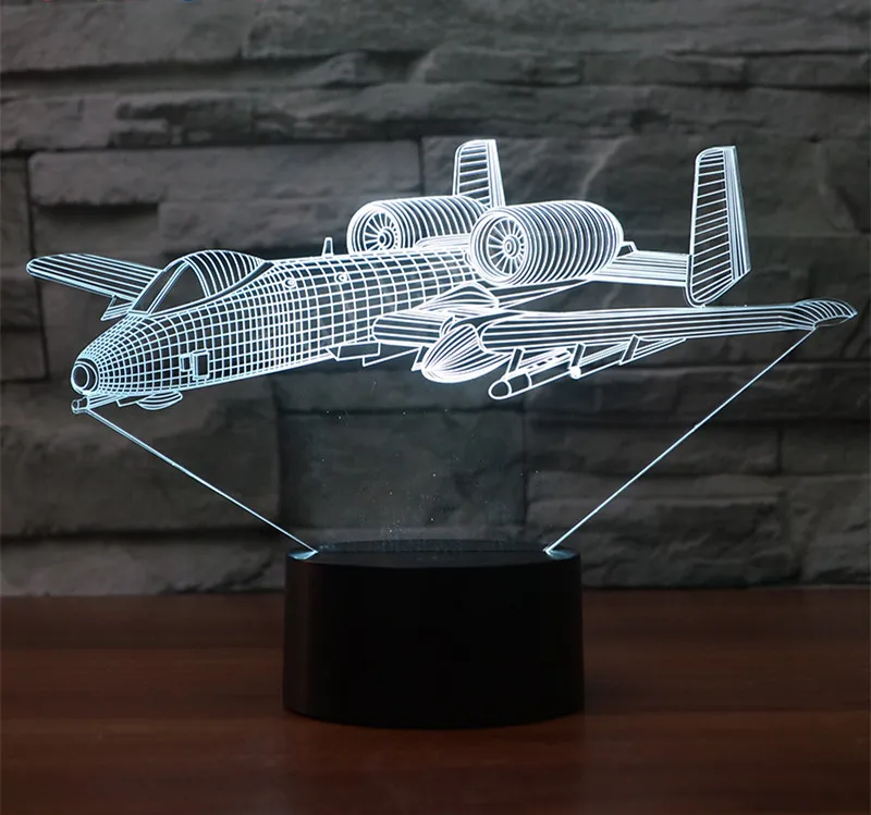 War Plane Fighter 7 цветов лампа 3d Визуальный светодиодный ночник для детей сенсорный Usb