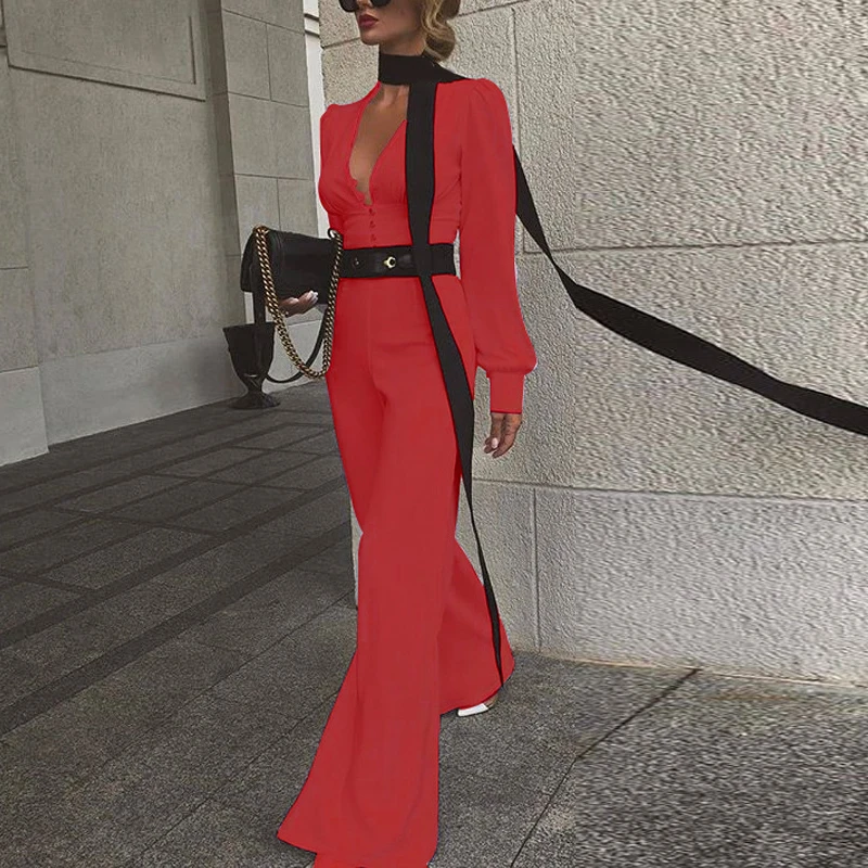 Женский Повседневный комбинезон с широкими штанинами Облегающий длинным