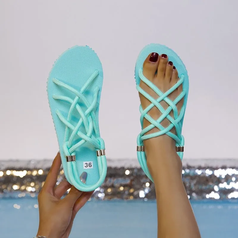 

Flat Sandals Woman 2021 Woman Summer Sandal Beach Shoes Fashion Women Sandals Ladies Bandage Strap Casual Slip on Woman Shoes