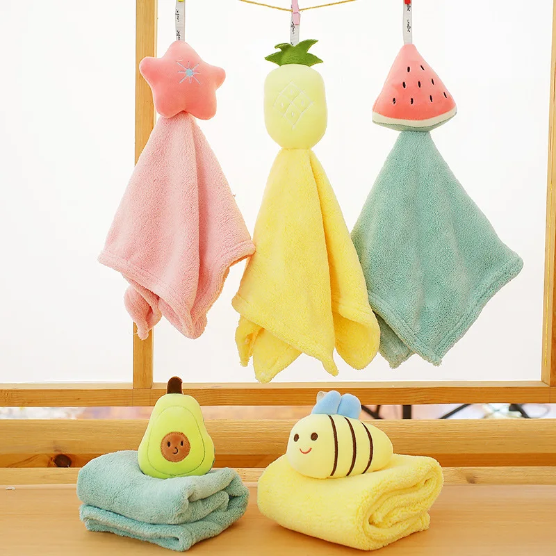 

Cute Fruit Hand Towel Kitchen Hangable Towel for Bath Towel Handkerchief Coral Fleece Soft Absorbent Towels