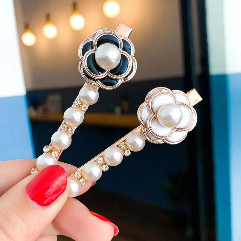 

Flower Imitation Pearl Hair Clip Korean Duckbill Clip Camellia Temperament Simple Hairpin Delicate Fashion Hair Accessories