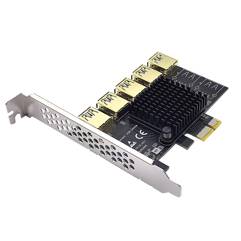 Фото Увеличитель PCI Express, переходная карта PCIE с 1 на 5 портов, концентратор USB 3,0, 1X 4X 8X 16X, Райзер для майнинга видеокарт №4