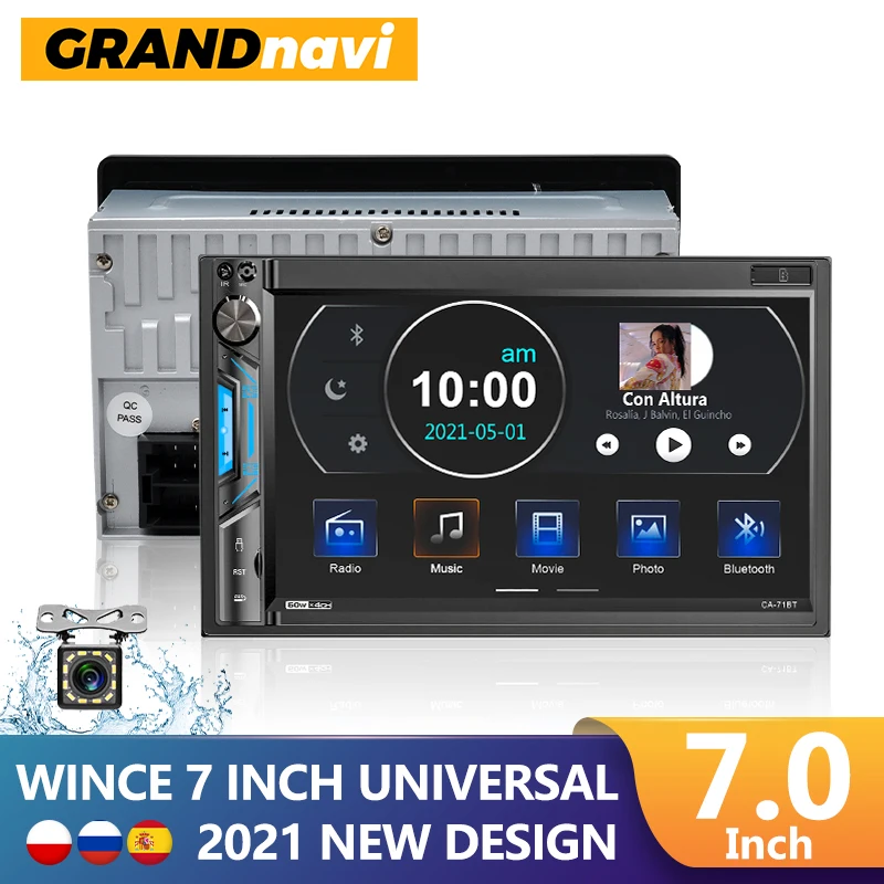 Автомагнитола GRANDnavi, 2din, сенсорный экран, Bluetooth, зеркальная связь, mp5-плеер, 2 Din, USB, Авторадио 71BT 7 дюймов для VW, Toyota, Nissan, Hyundai - изображение