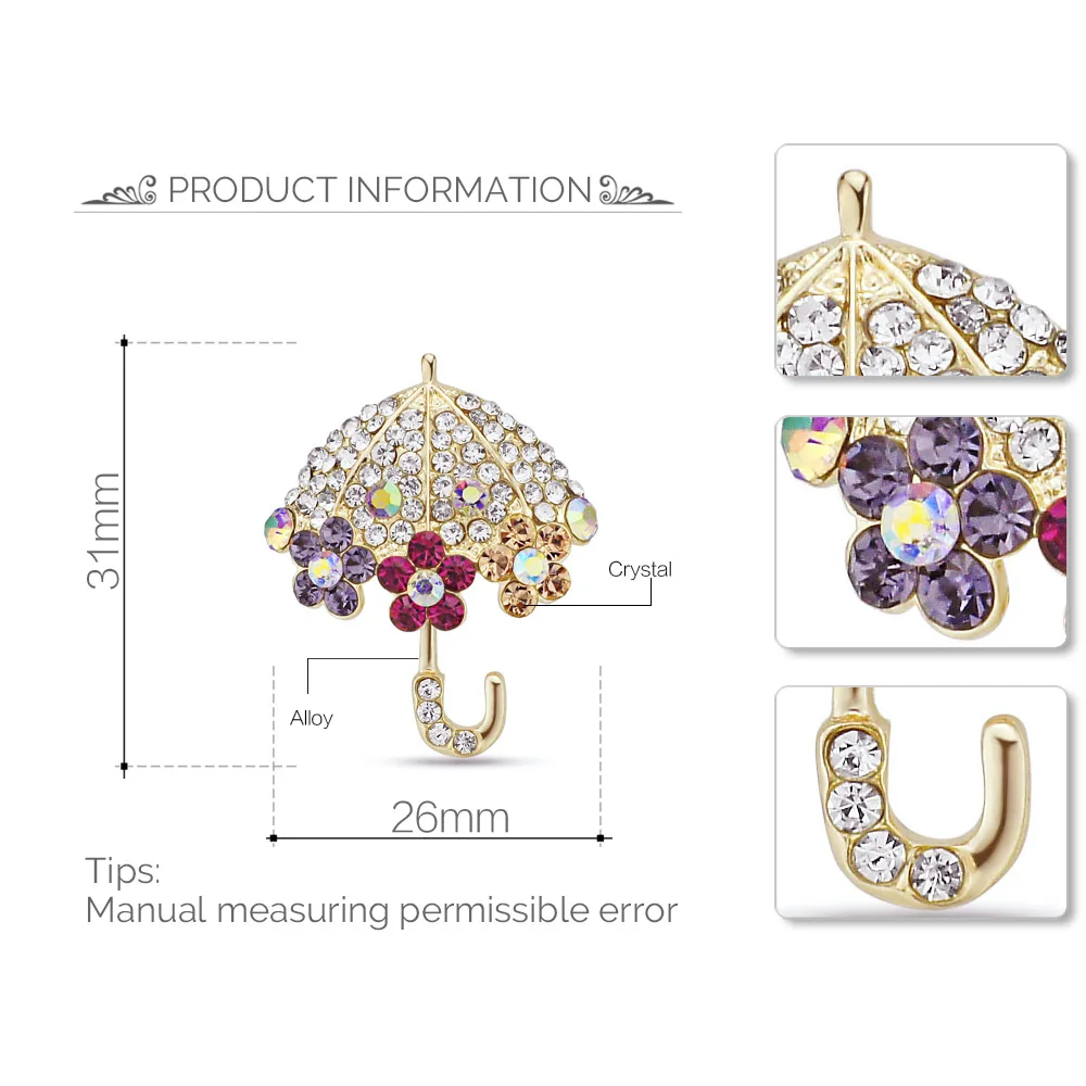 Модная Милая брошь с кристаллами и зонтиком Изящные аксессуары декоративная