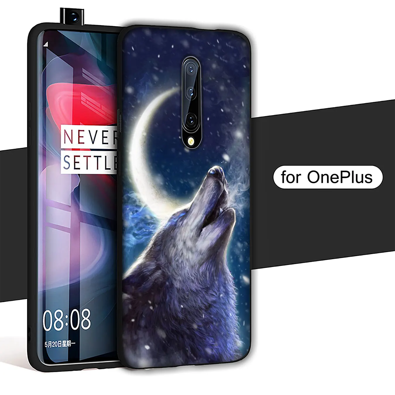IYICAO Moon roaring wolf Soft Silicone Phone Case for Oneplus 7T 7 Pro 6 6T 5 5T TPU Black Cover One Plus |