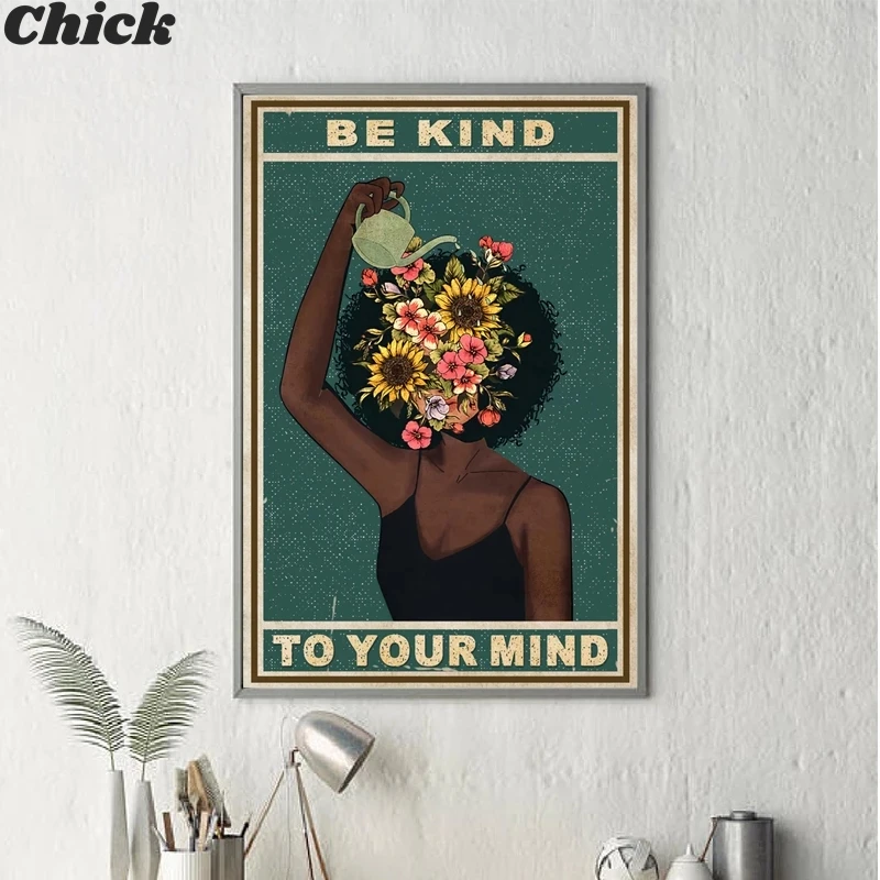 Черная девушка умственное здоровье плакат будьте добры к вашему разуму