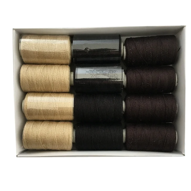 12 rolls BLACK Hair Weaving Thread Cotton Sewing Thread 1000 yards 12 rolls one box gift 1 pc 6.5cm C curved needle