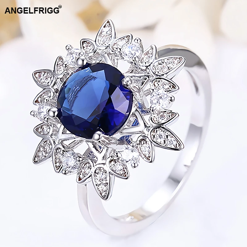 Женское серебряное кольцо ANGELFRIGG с синим фианитом на годовщину эффектные
