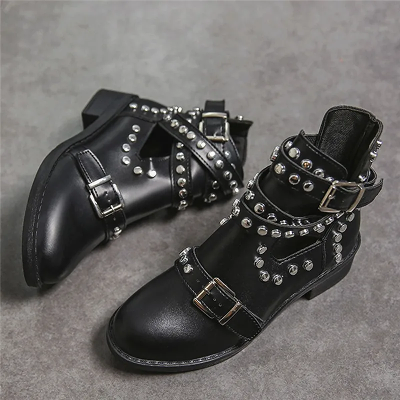 Ботинки из искусственной кожи с заклепками женские ботильоны черного цвета на