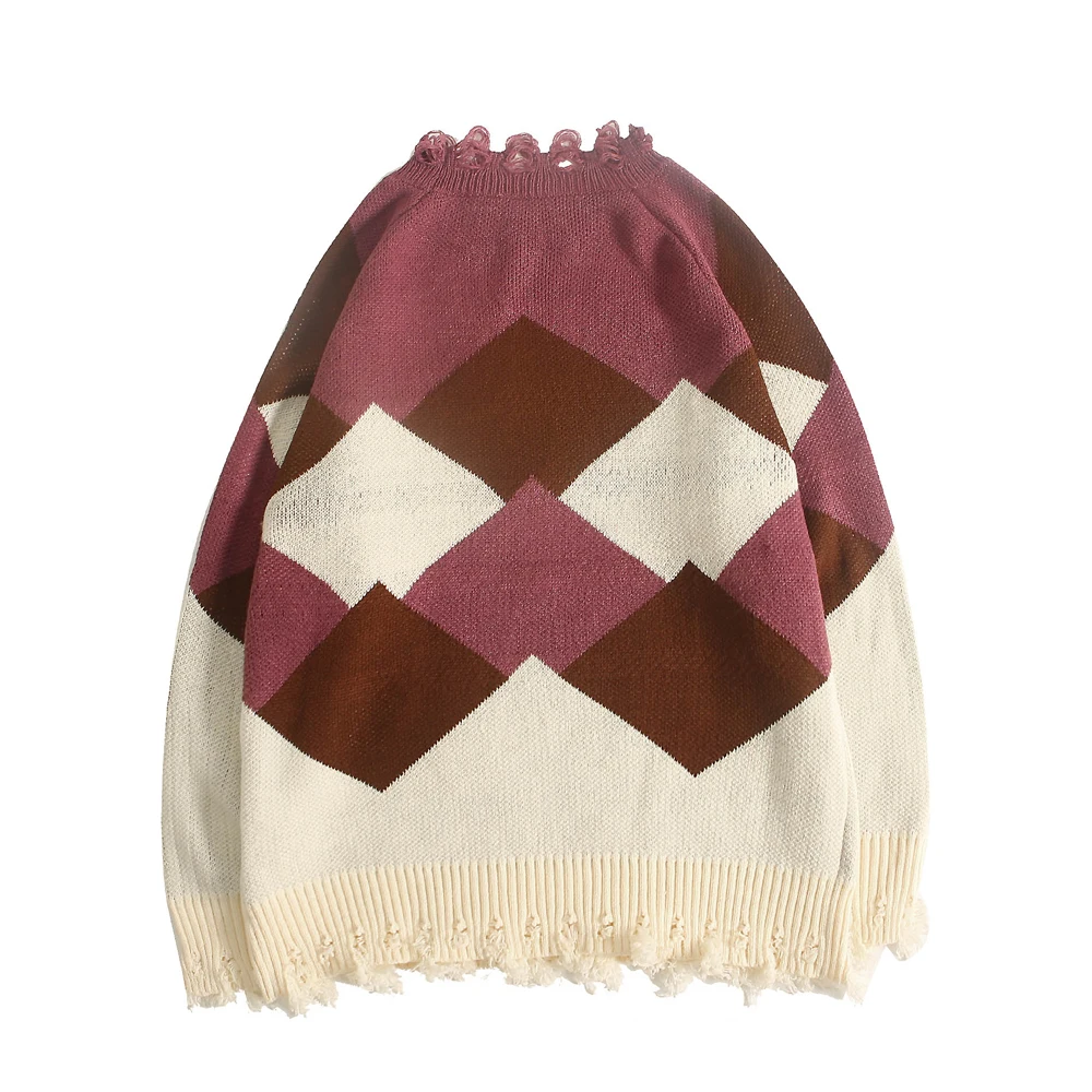 2020 Designer Sweater Pullover Retro Plaid Streetwear Knitted Women Checkered Vintage Color Block Sweaters Cotton Winter | Женская