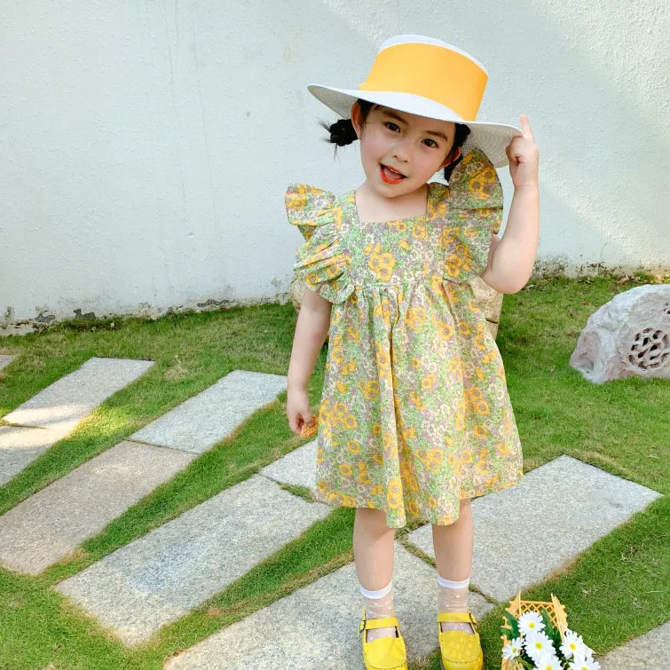 

Летнее Детское платье-пачка Mihkalev, 2 цвета, 2021 г., с цветочным рисунком и оборками, для девочек, праздвечерние танцевальное платье принцессы, п...