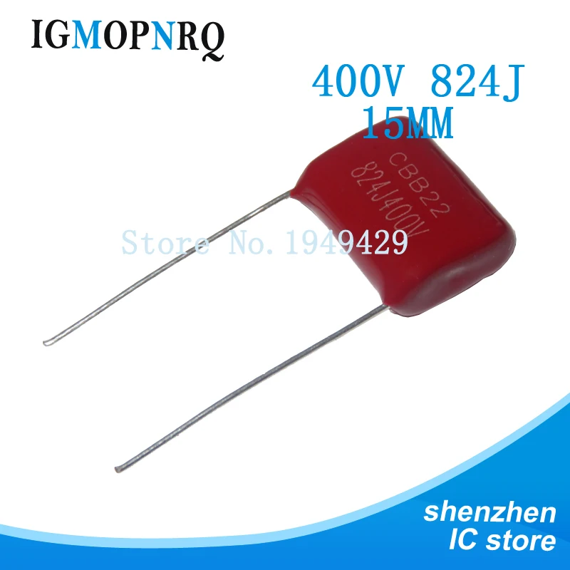 

5pcs CBB 400V 0.82UF 824J 400V 5% PITCH 15MM DIP CBB Polypropylene film capacitor