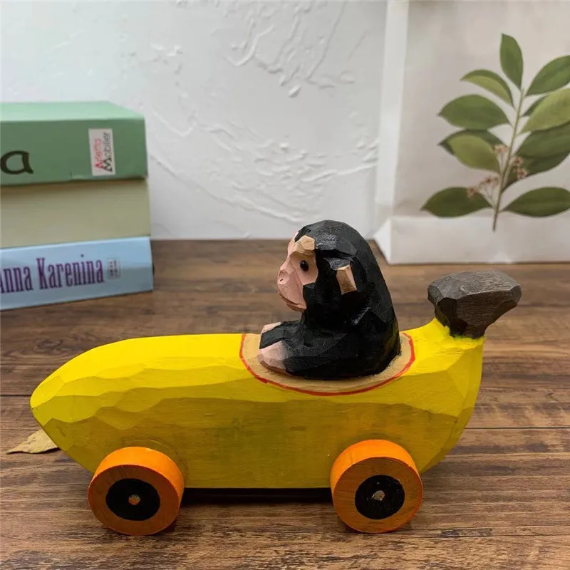Simulation Model Wooden Children's Educational Toy Trolley Cute Animal Car Children's Room Desktop Decoration Birthday Gift - Color: E