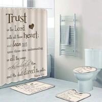 love god be strong print 4pcs shower curtain set non slip rug bath mat white letters pattern bathroom curtain toilet lid cover