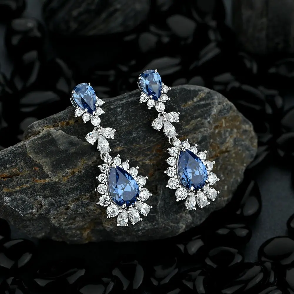 Wong Rain винтажные 925 пробы Серебряная груша с сапфиром создан Moissanite драгоценный