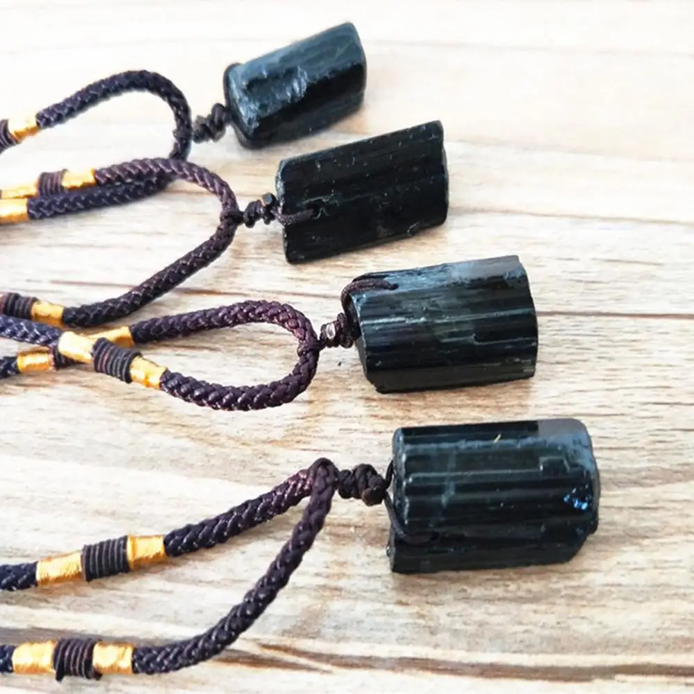 

Natural Crystal Black Tourmaline Stone Pendant Necklace Wired Charm Stone Healing Raw Natural Crystal Tourmaline Stone Necklace