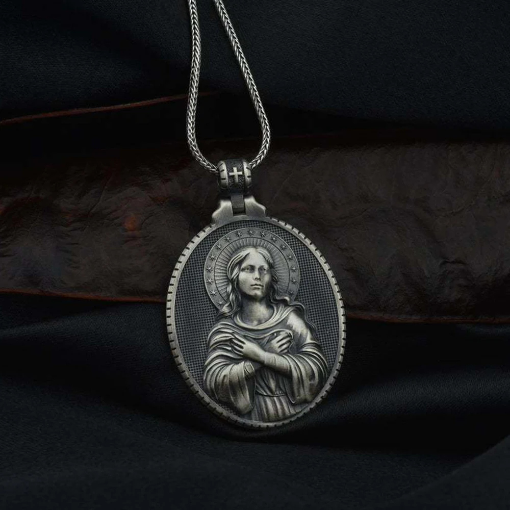 

Hot Selling Virgin Mary Tag Necklace Religious Necklace Christian Jewelry Men's Accessories Chain Necklace