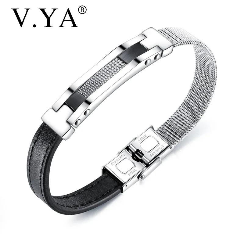 V.YA простой браслет из нержавеющей стали гравировка имя черный модные кожаные