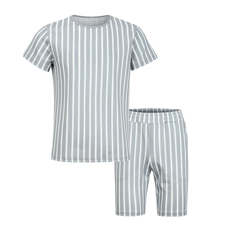 

New Fashion Hawaiian Print Short Sleeve Shirt Set Men's Beach Stripe Print Shorts Men's Daily Beach Shirt Set Two-piece M-3xl