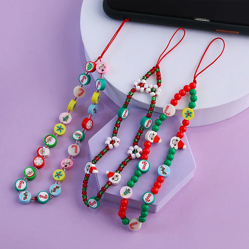 

Temperament Christmas Style Snowflake Boots Tree Santa Claus Pattern Women's Mobile Phone Lanyard Chain Jewelry Accessories Gift