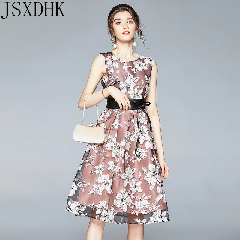 JSXDHK Одежда высшего качества с принтом Платье из органзы Новинка 2020 летние