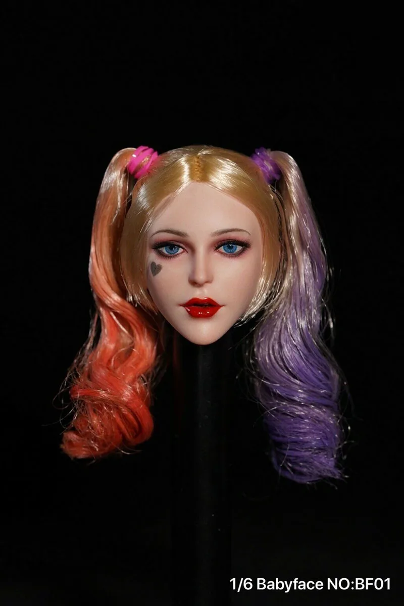 

1/6 Blue Eyes Joker Queen Head Sculpt Babyface BF01 PVC Female Clown Soldier Head Carving Fit 12'' Body