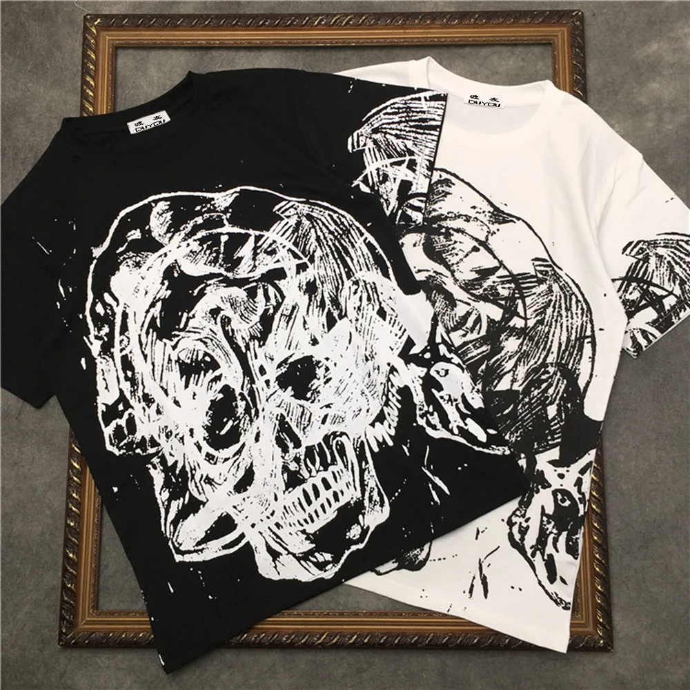 

marcelo barrett Tshirt Ink Skull Print Tee Mens Short Sleeve T-shirt Women Cotton Casual Hip Hop Highstreet T Shirt 1021312