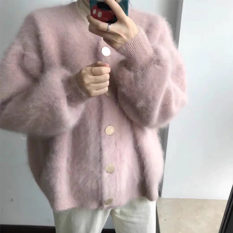 

New Winter Warm Soft Faux Mink Cardigan Casual Women Luxurious Faux Fur Coat Loose Furry Fake Rabbit Overcoat Fur Jacket Short