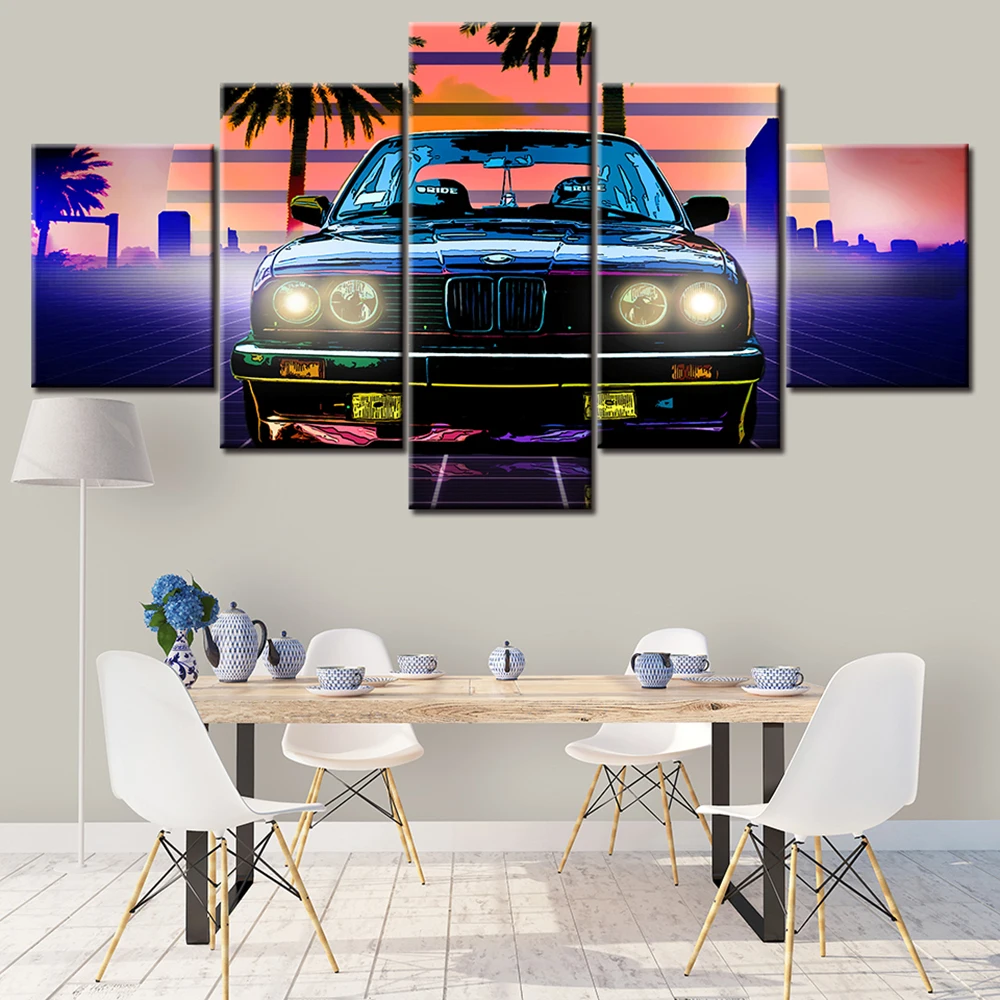 

5 Pieces Wall Art Canvas Painting Abstract Classic Retro Car Poster Modern Living Room Picture Bedroom Home Decoration Modular
