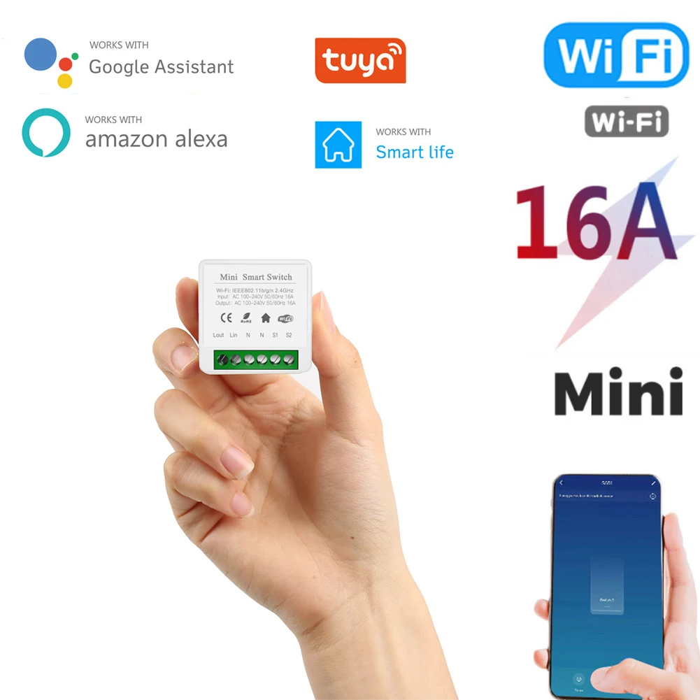 

16A MINI Wifi Smart Switch Supporte 2-way Control Timer Wireless Switches Smart Home Automation Compatible With Tuya Alexa Googl