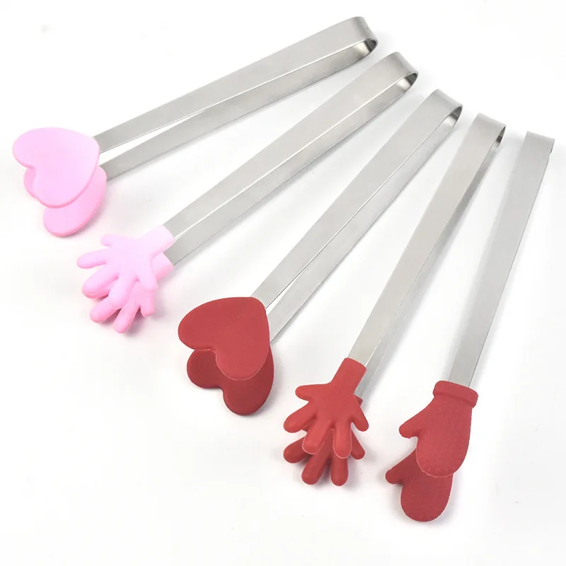 

Stainless Steel Snack Food Tongs Tools Silicone Nonslip Handles BBQ Bread Ice Cube Clip CrampTool Kitchen Accessories