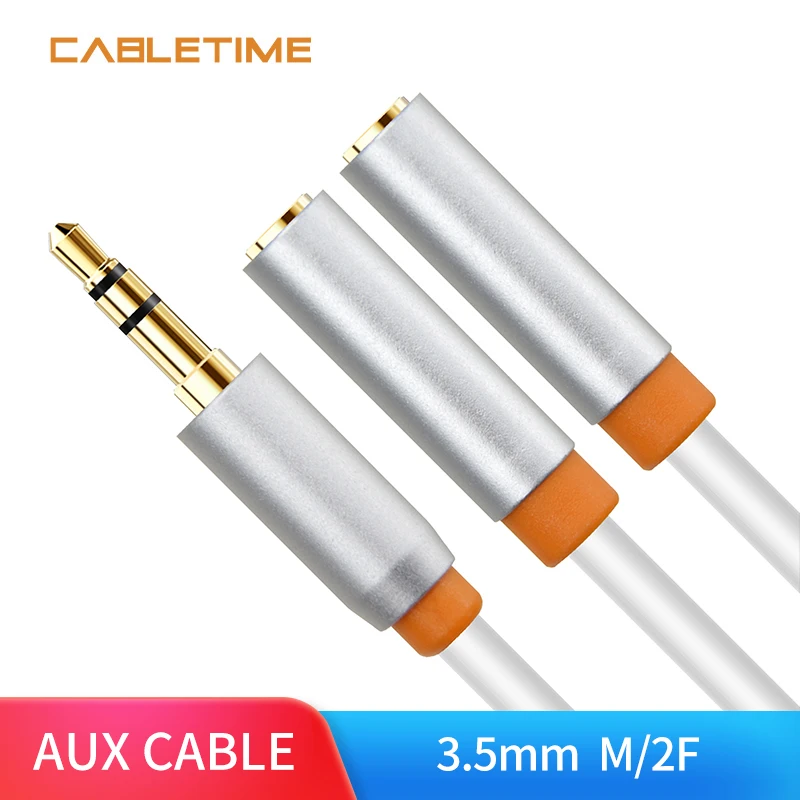 Разветвитель для наушников Cabletime со штекером 3 5 мм на 2 гнезда аудиокабель адаптер
