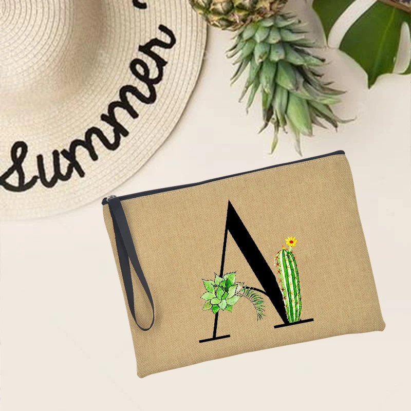 Портативная косметичка на молнии с надписью и растительным принтом красивый