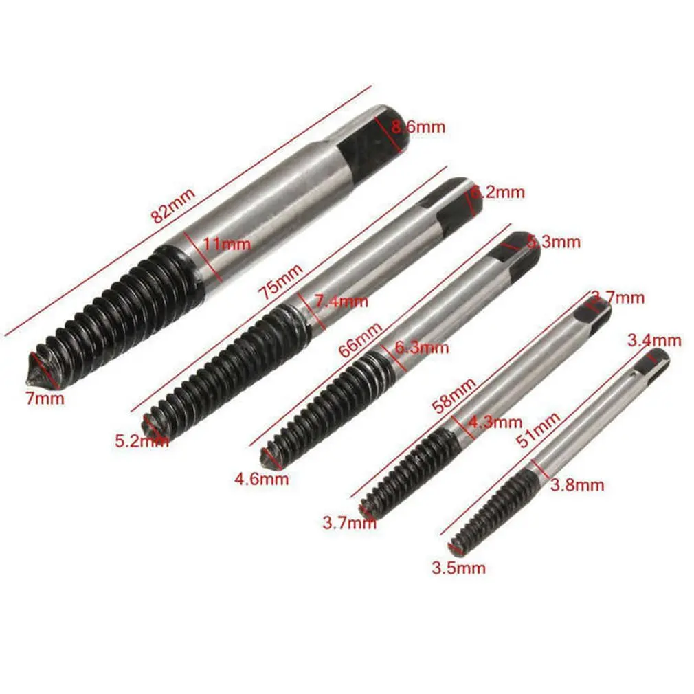 

5Pcs Speed Out Damaged Screw Extractor Drill Bits Guide Set Broken Bolt Remover Easy Out Set Bolt Stud Stripped Remover Tool