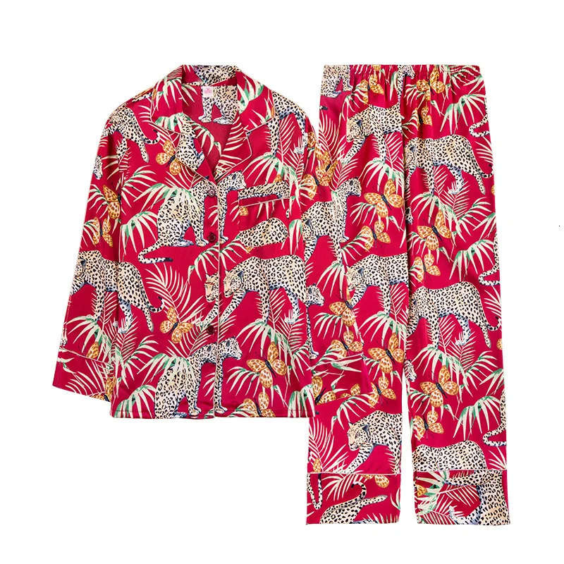 

Silk Satin Men's Pajamas Pyjamas Set Long Sleeve Sleepwear Printed Spring Summer Men Sleep Home Wear Male Tops Bottoms Plus Size