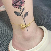 nameplate crown anklet personalized stainless steel for women jewelry custom name ankle bracelet best friends gift