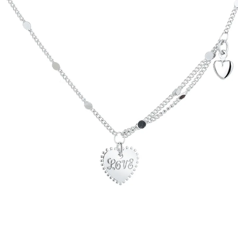 

HKMMH 925 Sterling Silver New Love Heart Pendant Necklace Female Trend Niche Design Cute Romantic Simple Clavicle Chain Gift