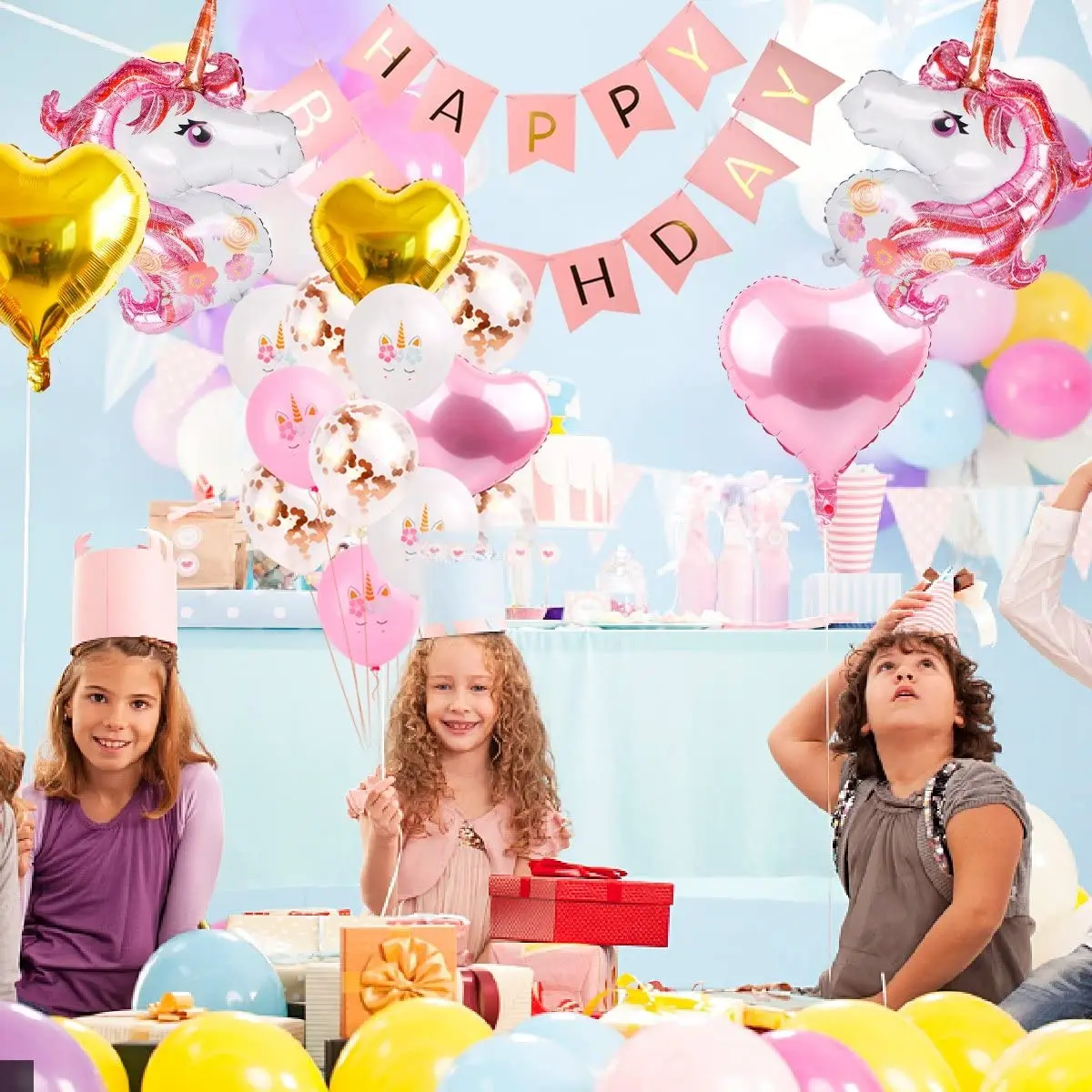Unicorn Happy Birthday Party Banner and Decorations Supplies of Kids Theme PartyTeenager Parties Baby Shower Every Festival Deco | Дом и сад