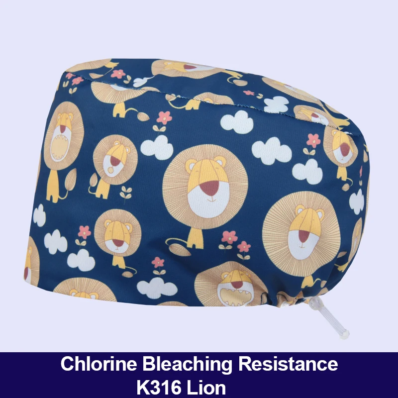

Lion Scrub Cap Satin Silky Women Men Chlorine Bleaching Resistance Elastic Cordlock Adjustable No Fade Nursing Work Hats K316