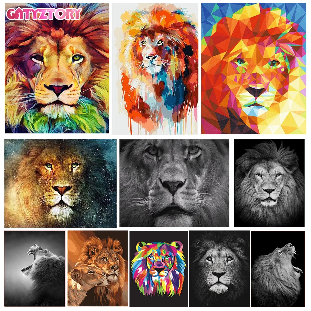 

GATYZTORY DIY Painting By Numbers Lion Animals Oil Painting HandPainted Wall Decor Canvas Drawing Gift