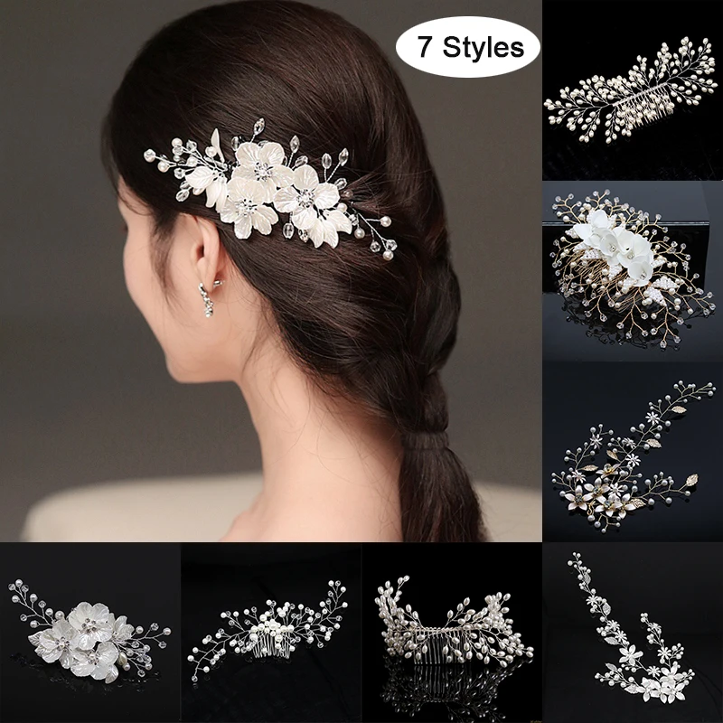 Wedding Elegant Crystal Bride Hair Comb Headwear Flashing Ornaments Rhinestone Pearl Bridal Hair Clip Accessories Jewelry