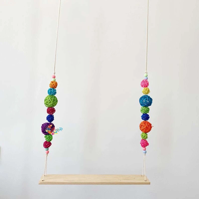 

2 Pcs Wooden Hanging Parrot Swing Stand Suspension Bridge Roosting Bar Coop Brooder Entertainment Toys Solid Birdcage