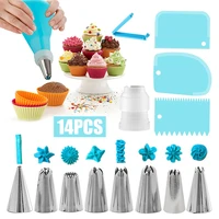 14pcs cake decorating kit piping tips silicone pastry icing bags nozzles cream scrapers coupler set diy cake baking accessories