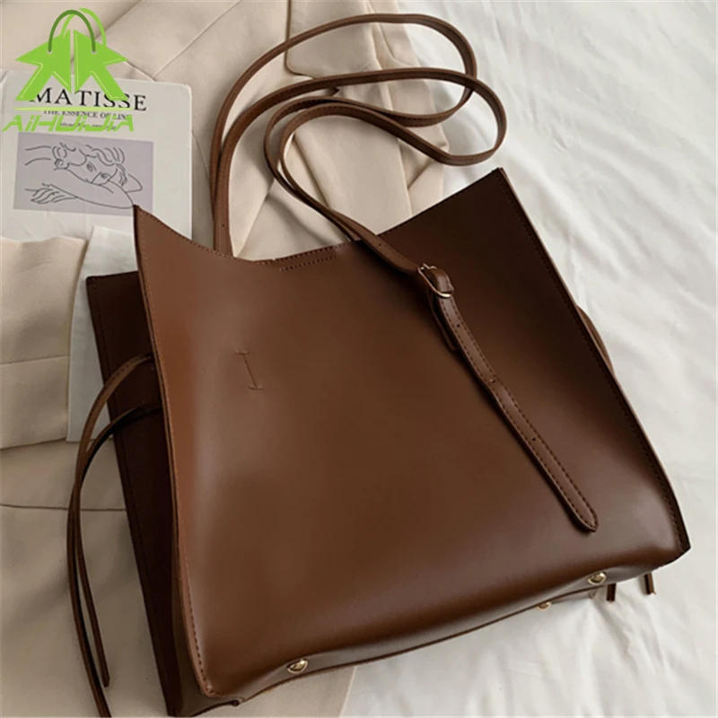 

Fashion Women PU Leather Buckle Shoulder Bags New High Capacity Solid Color Handbag Autumn Casual Simplicity Female Tote Clutch