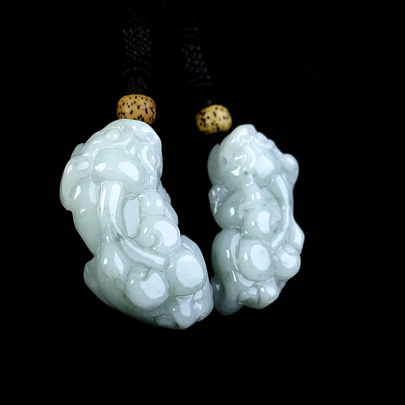 

Emerald Brave Troops Couple Pendants Necklace Male Natural A Grade Glutinous Seed Jade Fortune Reiki Pixiu Woman Charms Jewelry